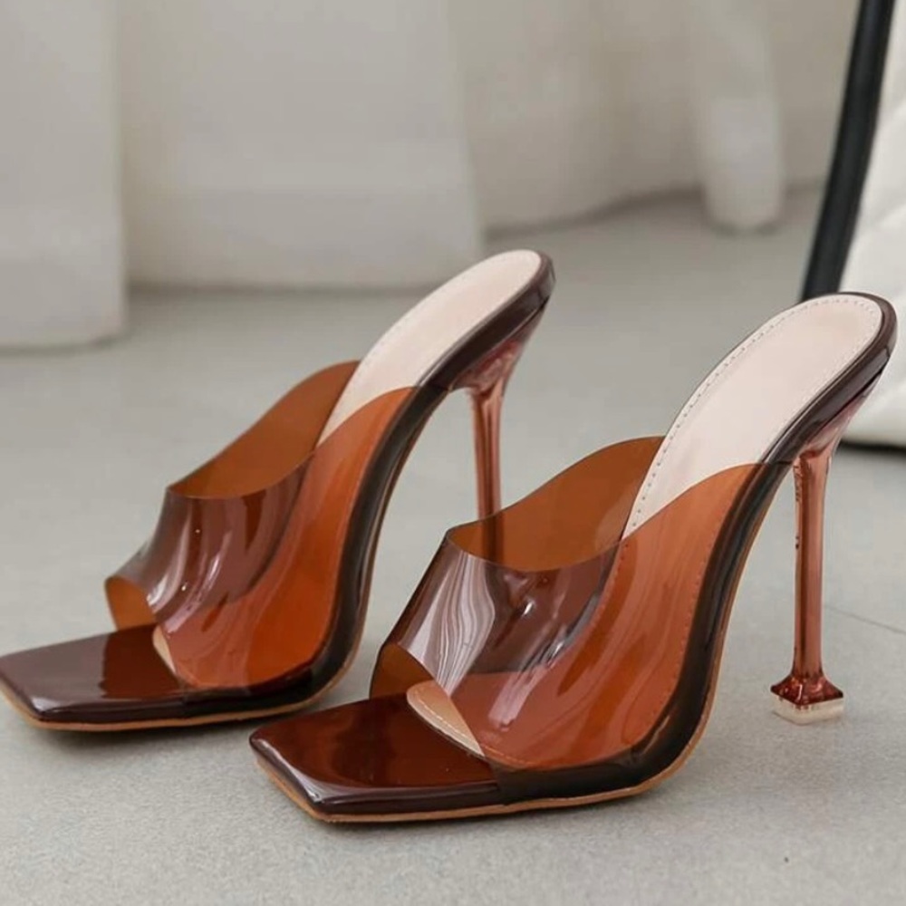 Brown open toe heel